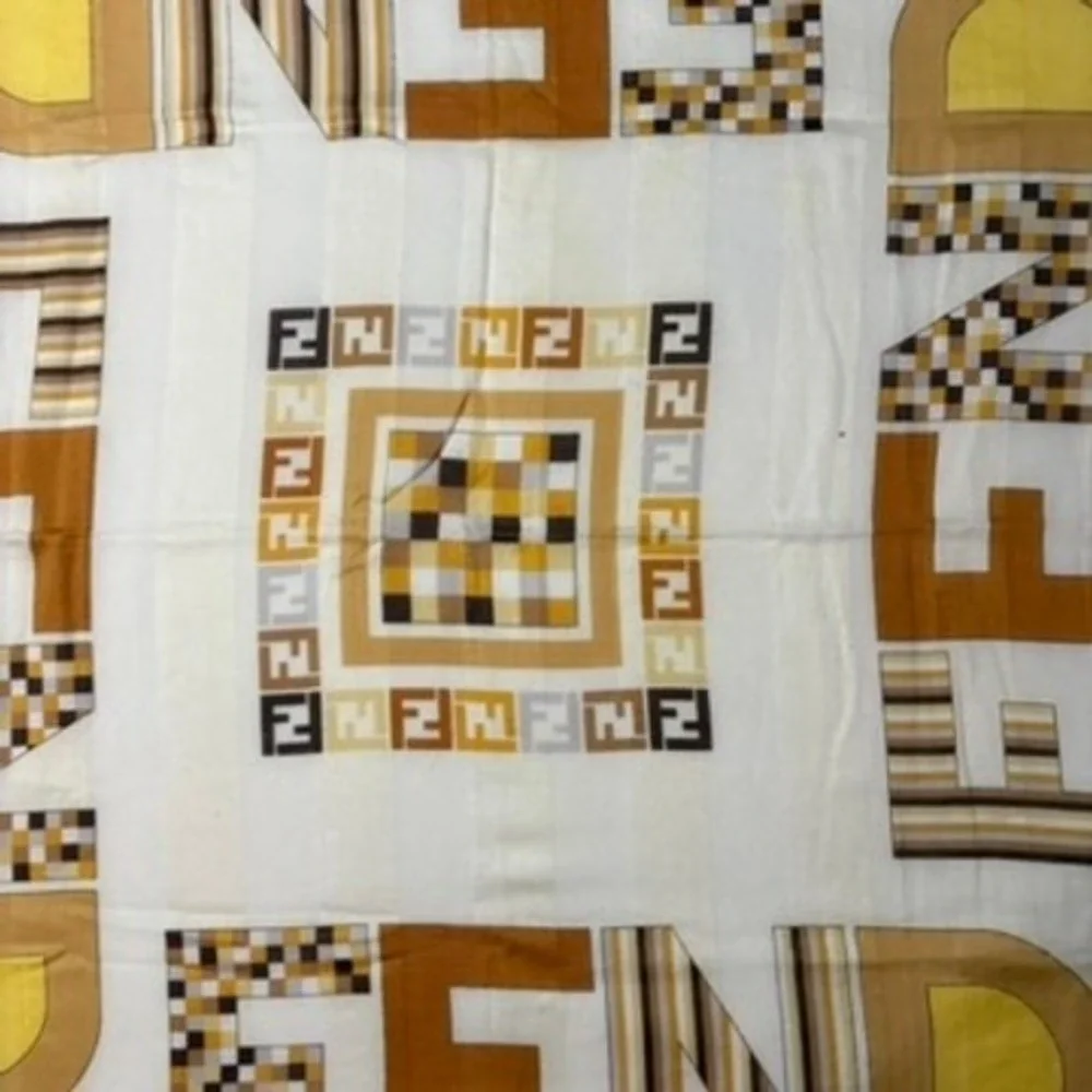 Vtg FENDI Scarf Handkerchief Zucca Logo Brown Tan Yellow 22